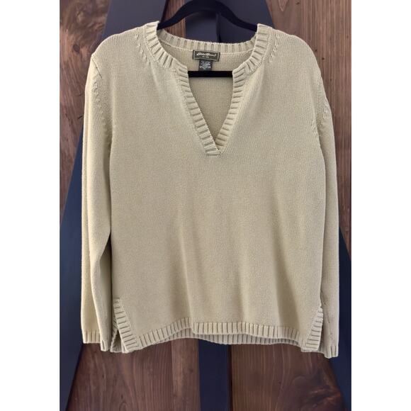 90s Eddie Bauer Sweater V Neck, Relaxed Fit, Slit Slides, Spring Green, Size XL - Picture 1 of 7